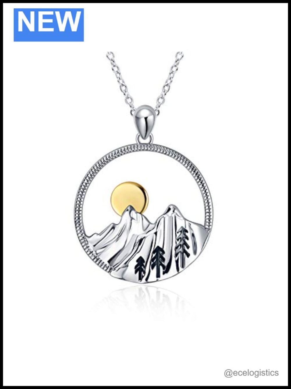 Sterling Silver Mountain Pendant Necklace 18+2" Nature Hiker Gift